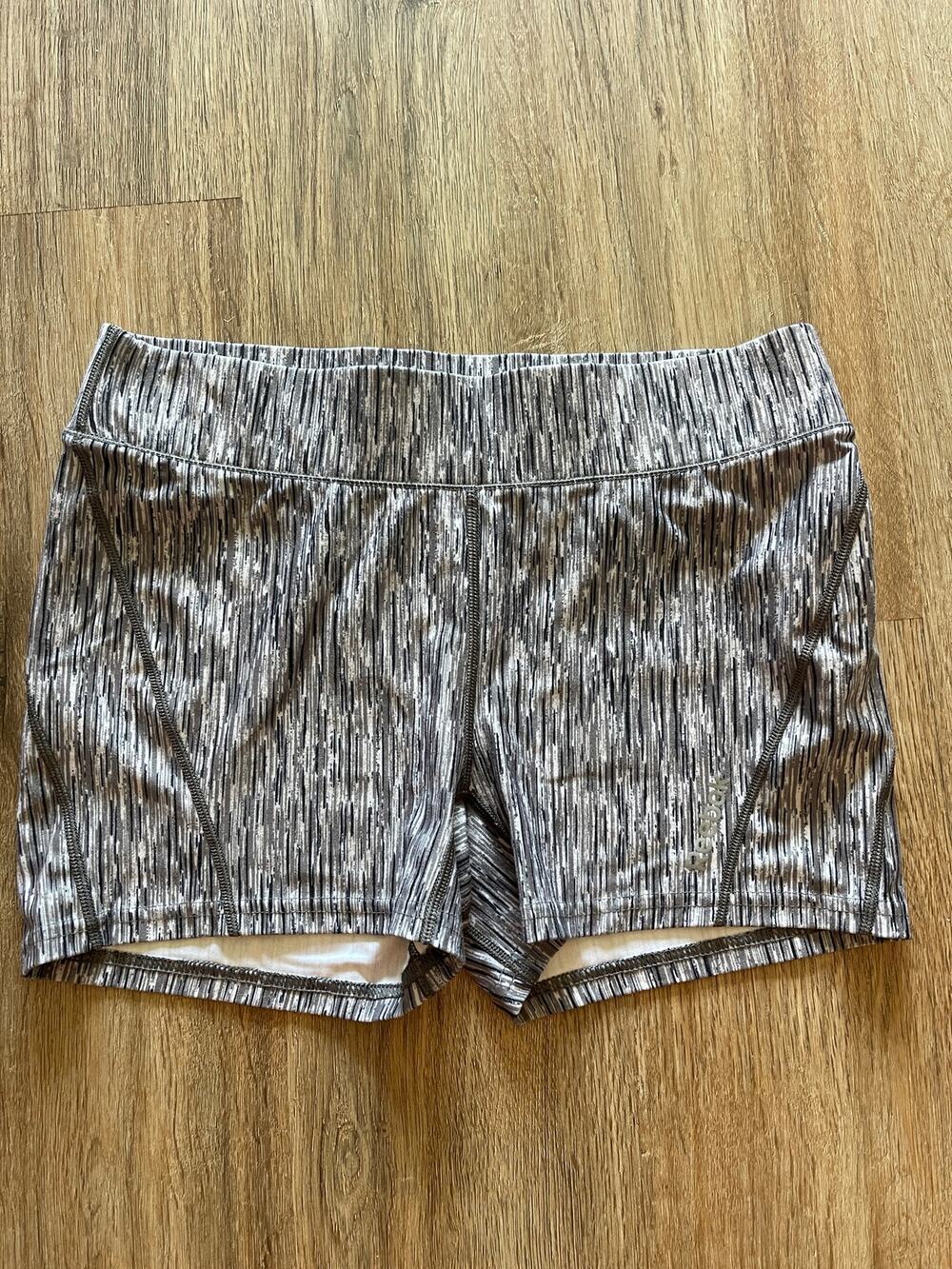 Reebok Gray and White Striped Athletic Shorts Size Medium